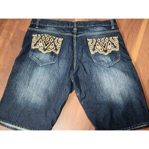 Vintage Avirex Shorts Men 40 Jean Blue Embroidered Y2K Streetwear Wide Leg Baggy